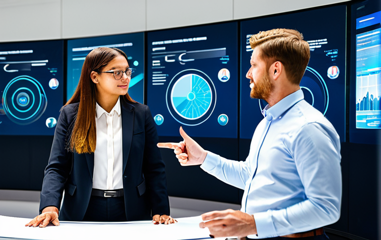 A diverse group of professional adults, including men and women, collaboratively engaging with an interactive holographic display in a modern, bright civic innovation hub. They are discussing and pointing at dynamic data visualizations related to community policy proposals. All subjects are fully clothed in professional, modest business attire, appropriate content, safe for work. Perfect anatomy, correct proportions, natural poses, well-formed hands, proper finger count, natural body proportions. Professional photography, high quality, vibrant colors, clear focus.